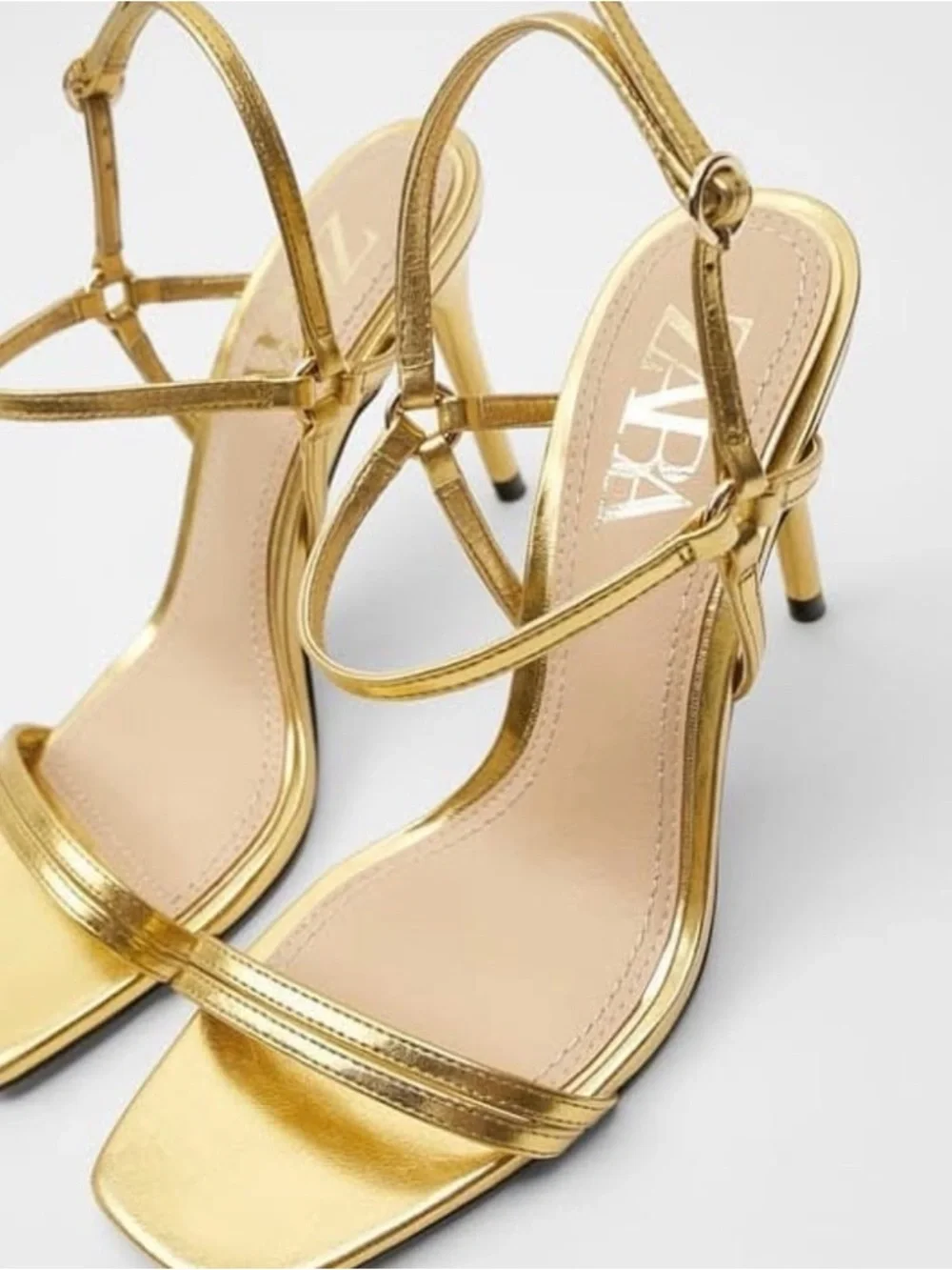 Zara Metallic Gold Strappy Stiletto Sandals - Picture 1 of 6